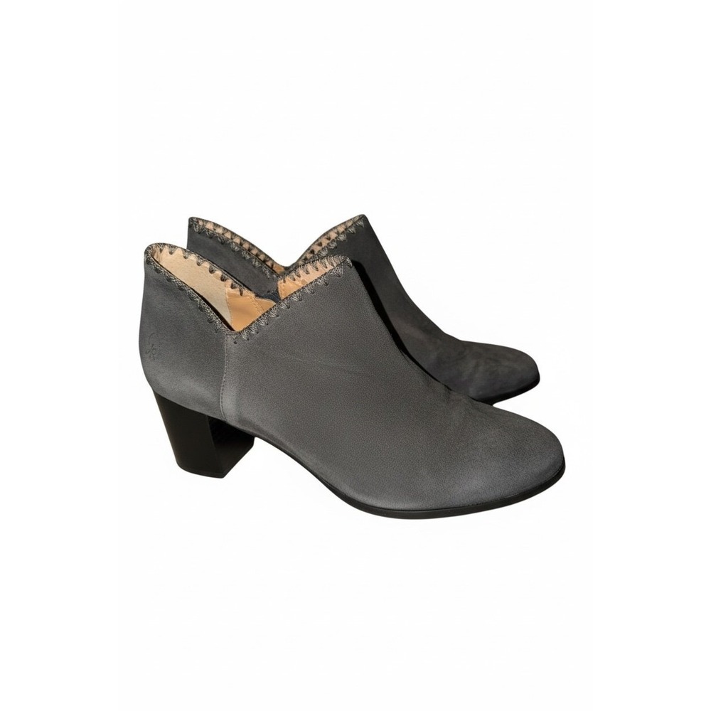 Jack Rogers Boots Womens 8.5 Gray Leather Suede Ankle Booties Block Heel Zip